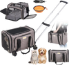 VEVOR Cat Carrier with Wheels, Airline Approved Rolling Pet Carrier with Telescopic Handle and Shoulder Strap, Dog Carrier with Wheels for Pets under 25 lbs, with 1 Folding Bowl, Grey