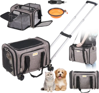 VEVOR Cat Carrier with Wheels, Airline Approved Rolling Pet Carrier with Telescopic Handle and Shoulder Strap, Dog Carrier with Wheels for Pets under 25 lbs, with 1 Folding Bowl, Grey