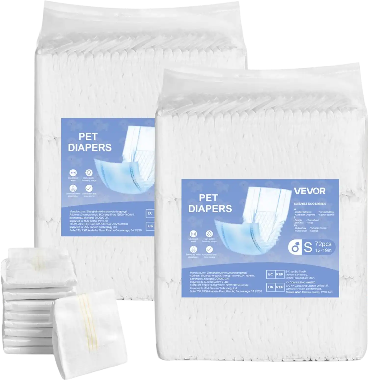 Vevor Disposable Male Dog Diapers Super Absorbent Leak-Proof Wraps S 144 Count New