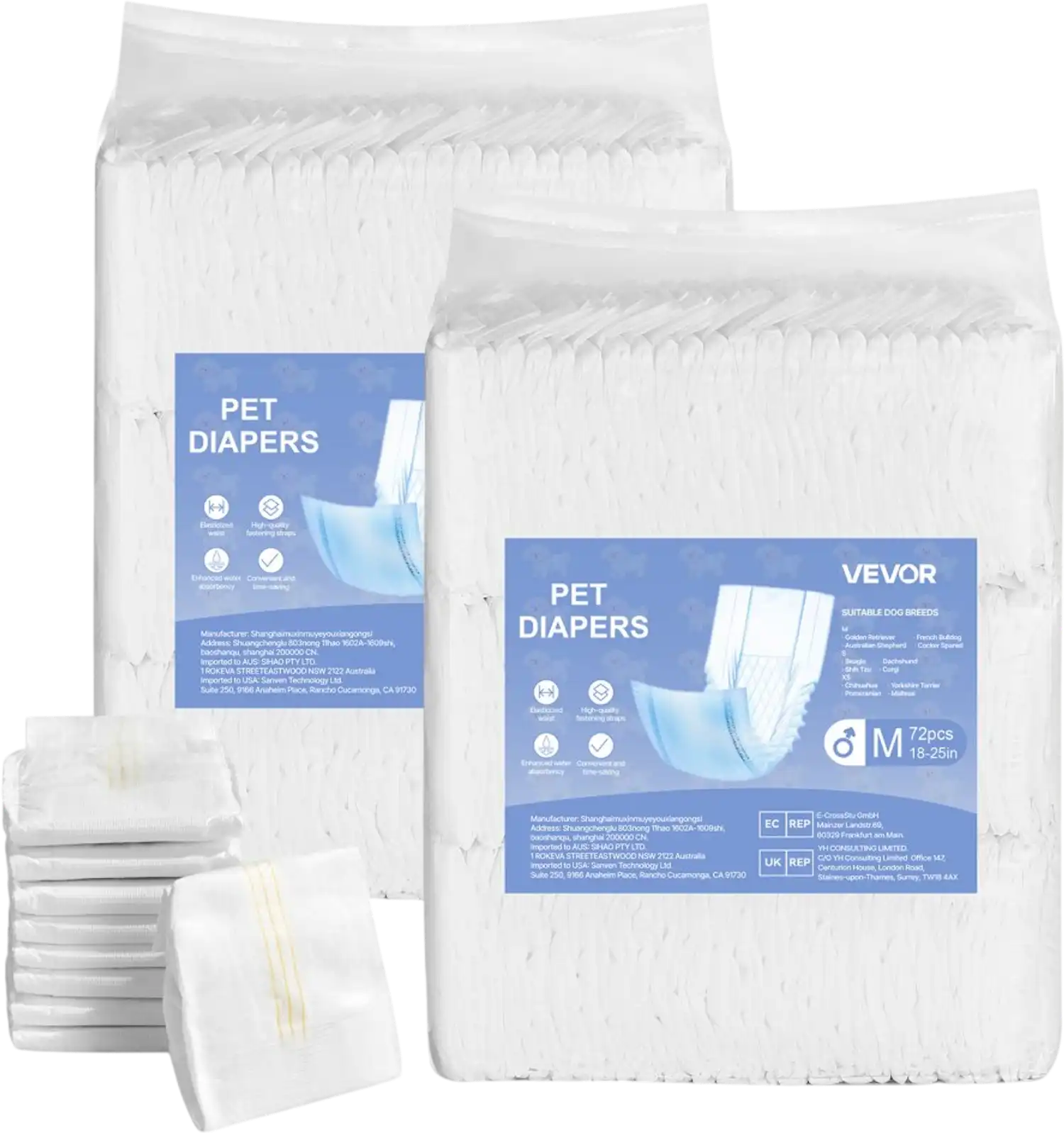 Vevor Dog Diapers Disposable Male Dog Wraps Medium 144 Count New