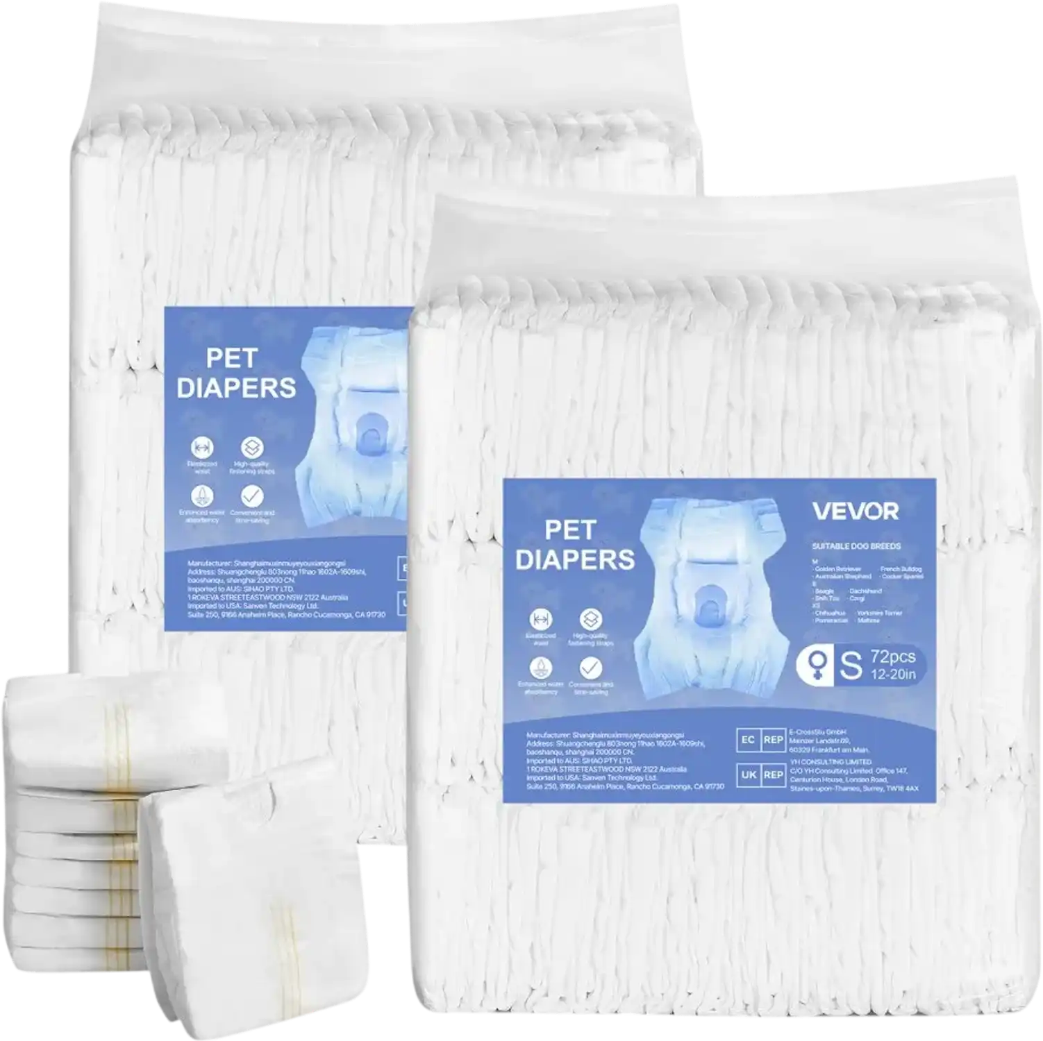 Vevor Dog Diapers Disposable Female Super Absorbent Leak-Proof S 144 Count New