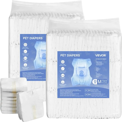 VEVOR Disposable Dog Diapers, Super Absorbent Female Dog Diapers, 360° Leak-Proof Female Doggy Pet Diaper with Wetness Indicator for Heat Period, Training, Incontinence - M, 144 Count (2 Packs of 72)