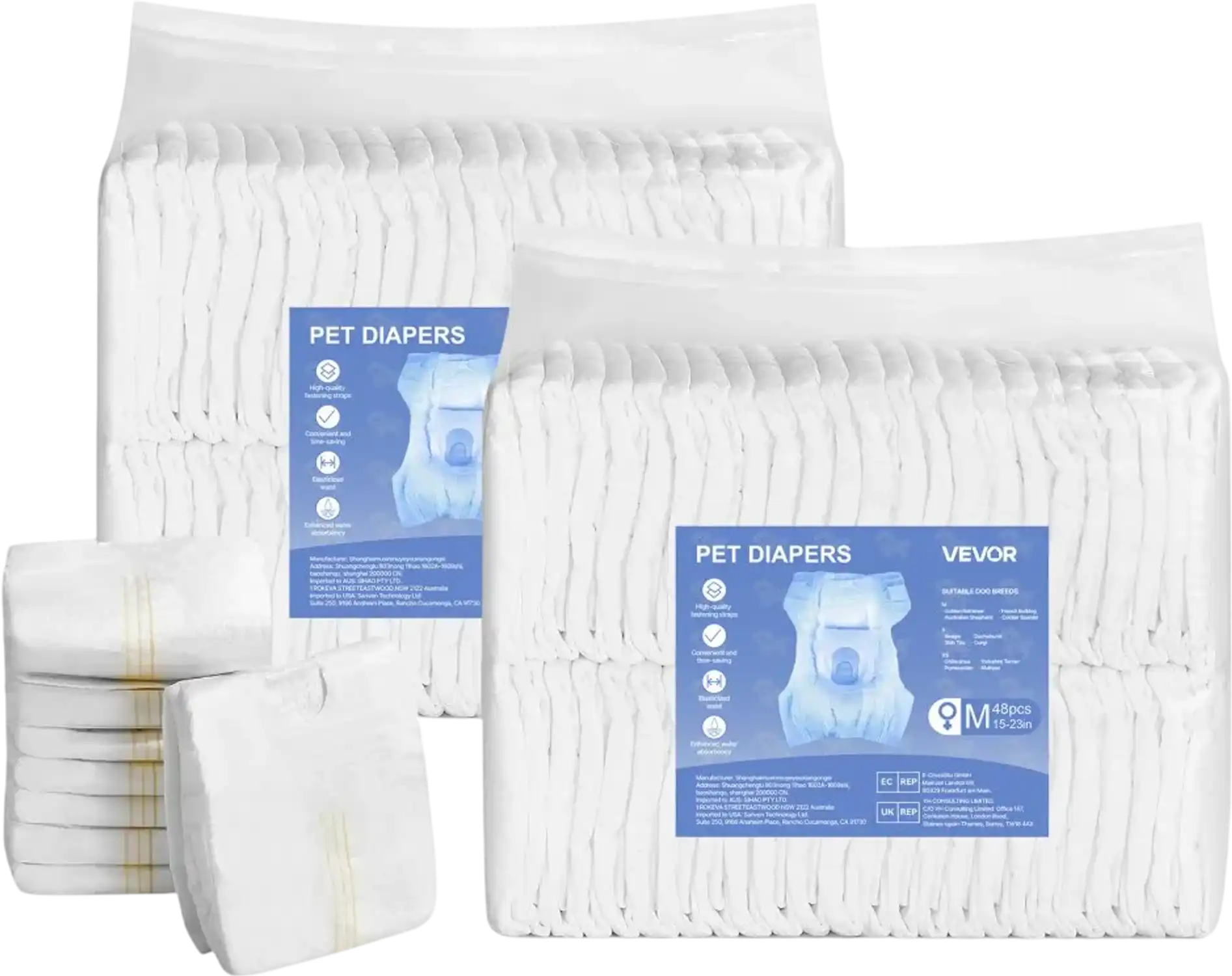 Vevor Dog Diapers Disposable Female Super Absorbent Leak-Proof M 96 Count New