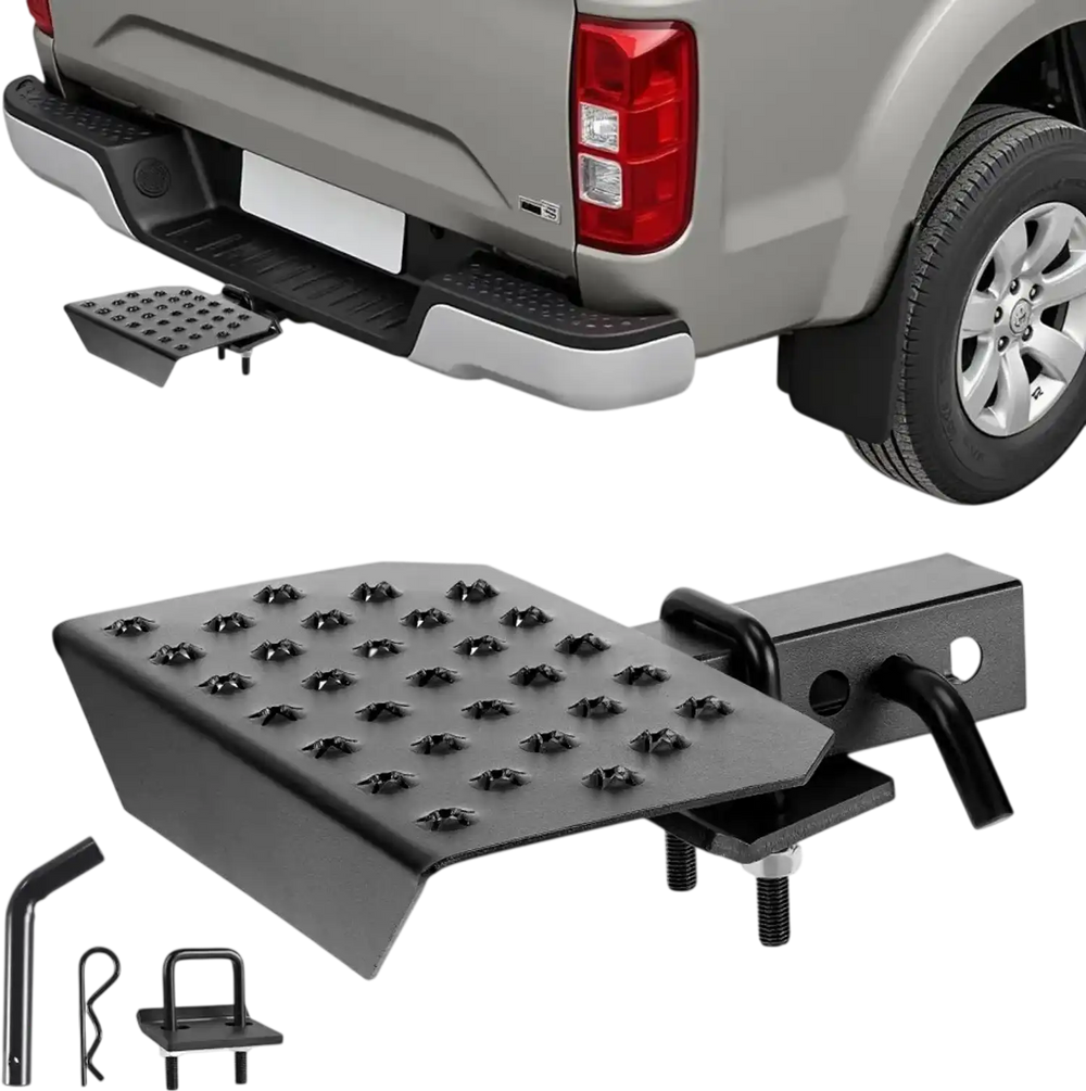VEVOR Hitch Step for 2 Inch Receiver, Universal Rear Bumper Guard Protector with 350 LBS Load Capacity, Wide & Non-Slip Tow Hitch Step with Pin Kit and Stabilizer, Fit for Truck, SUV, Pickup, Trailer