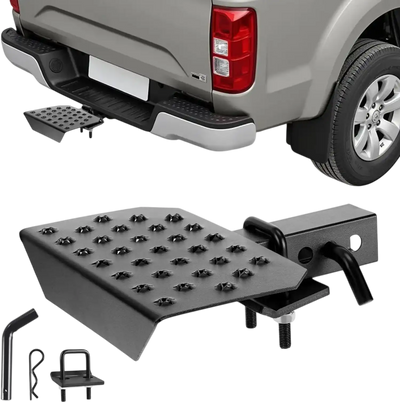 VEVOR Hitch Step for 2 Inch Receiver, Universal Rear Bumper Guard Protector with 350 LBS Load Capacity, Wide & Non-Slip Tow Hitch Step with Pin Kit and Stabilizer, Fit for Truck, SUV, Pickup, Trailer