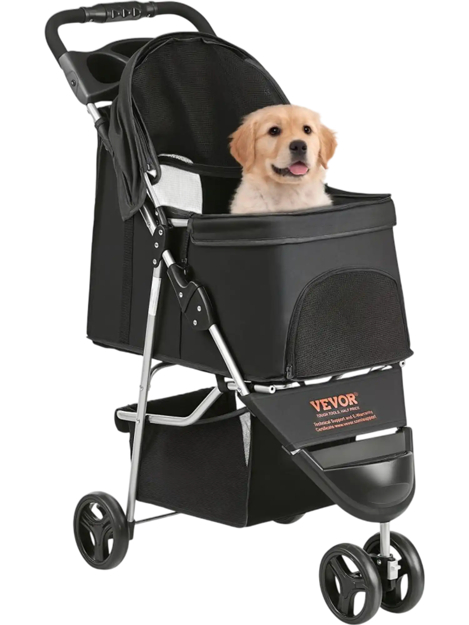 Vevor Pet Stroller 3-Wheel Travel Stroller for Dogs & Cats Black New