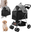 VEVOR Pet Stroller, 4 Wheels Dog Stroller Rotate with Brakes, 35lbs Weight Capacity, Puppy Stroller with Detachable Carrier, Storage Basket and Cup Holder, for Dogs and Cats Travel, Black+Dark Grey
