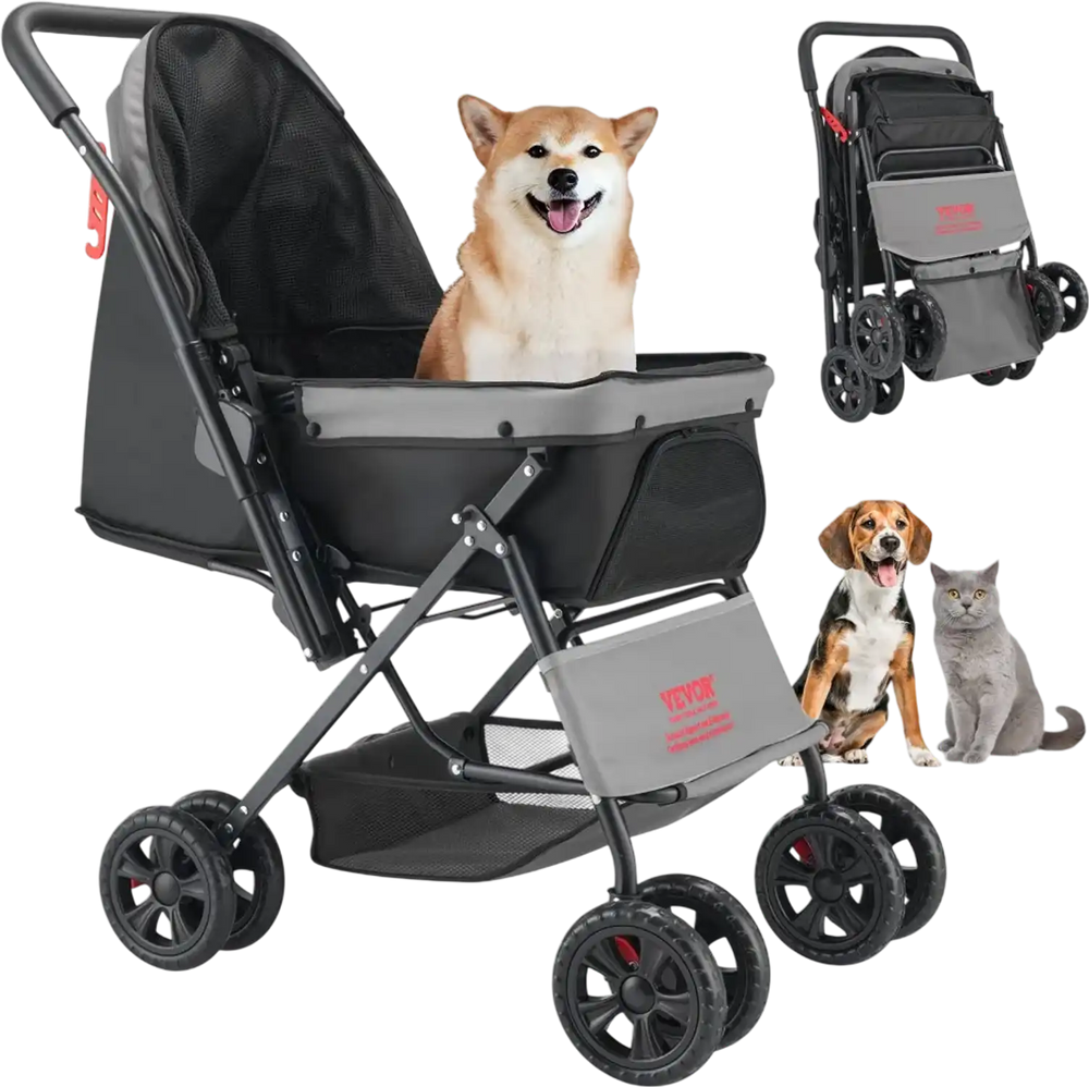 VEVOR Pet Stroller, 44 lbs Weight Capacity, Foldable Dog Stroller Cart, 4 Wheels Cats Stroller with Mesh Windows & Revrsible Handle, Portable Pet Carrier Stroller with Brake, for Small to Medium Pets