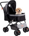 VEVOR Pet Stroller, 4 Wheels Dog Stroller Rotate with Brakes, 44lbs Weight Capacity, Puppy Stroller with Reversible Handlebar, Storage Basket and Zipper, for Dogs and Cats Travel, Black+Grey