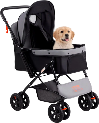 Vevor Pet Stroller 4-Wheel Folding Travel Stroller for Dogs and Cats Black/Grey New