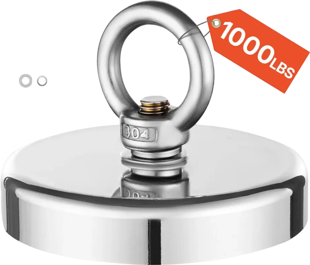 VEVOR Fishing Magnet, 1000 LBS/454 Kg Pulling Force Super Strong Neodymium Fishing Magnet, Rare Earth Magnet with Handle Diameter 2.72 in/69 mm for Retrieving in River, Magnetic Fishing, Heavy Hanging