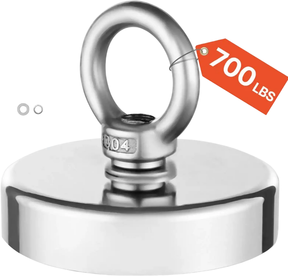 VEVOR Fishing Magnet, 700 LBS/318 Kg Pulling Force Super Strong Neodymium Fishing Magnet, Rare Earth Magnet with Handle Diameter 2.36 in/60 mm for Retrieving in River, Magnetic Fishing, Heavy Hanging