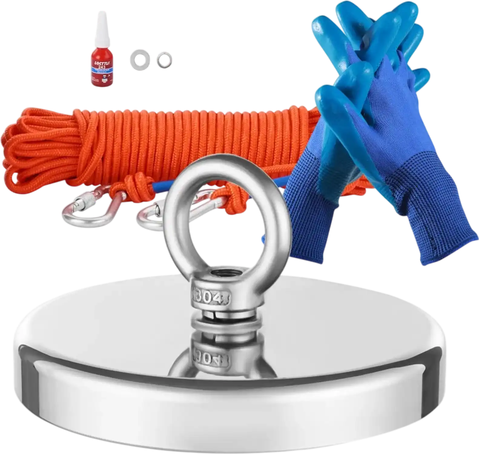 Vevor Magnet Fishing Kit 1300 lbs Single-Sided Pull Force with Rope, Grappling Hook, Gloves & Eyebolt New