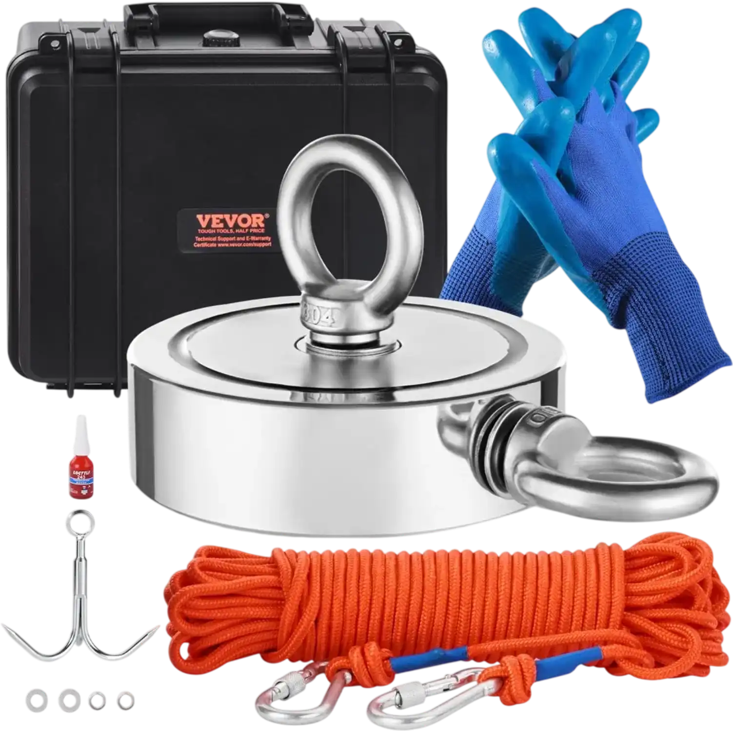 Vevor Magnet Fishing Kit 1400 lbs Double-Sided Neodymium with Rope Gloves and Storage Case New