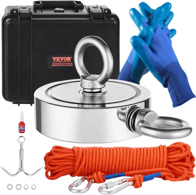 Vevor Magnet Fishing Kit 1400 lbs Double-Sided Neodymium with Rope Gloves and Storage Case New