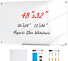VEVOR Magnetic Glass Whiteboard, Dry Erase Board 48"x32", Wall-Mounted Large White Glassboard Frameless, with Marker Tray, an Eraser and 2 Markers, White