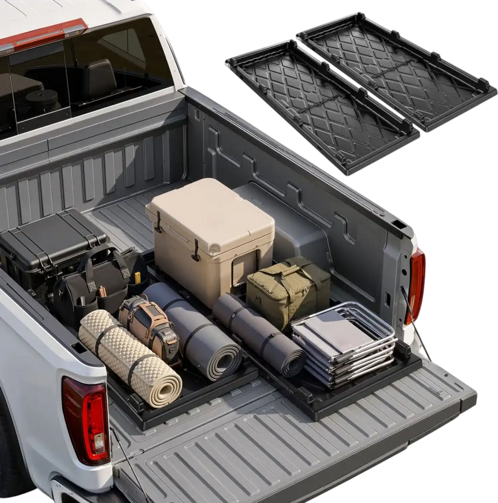 VEVOR Slide-Out Truck Bed Cargo Tray 500 lbs Capacity Fits 5'7" Beds&Longer, Heavy-Duty Bed Slide, for Full-Size Pickup Trucks, Durable HDPE Material, Easy Tailgate Access, Sliding Storage Organizer