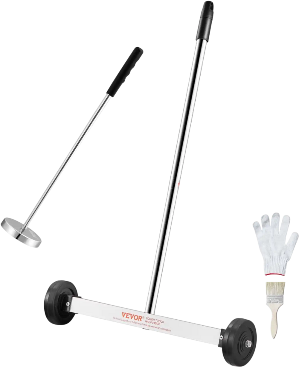 VEVOR 15-Inch Magnetic Sweeper with Wheels, 8 lbs Capacity, with Telescoping Magnetic Pickup Tool, Adjustable Handle, Magnetic Pickup Sweeper to Pick Up Nails and Screws, for Workshop, Garage, Yard