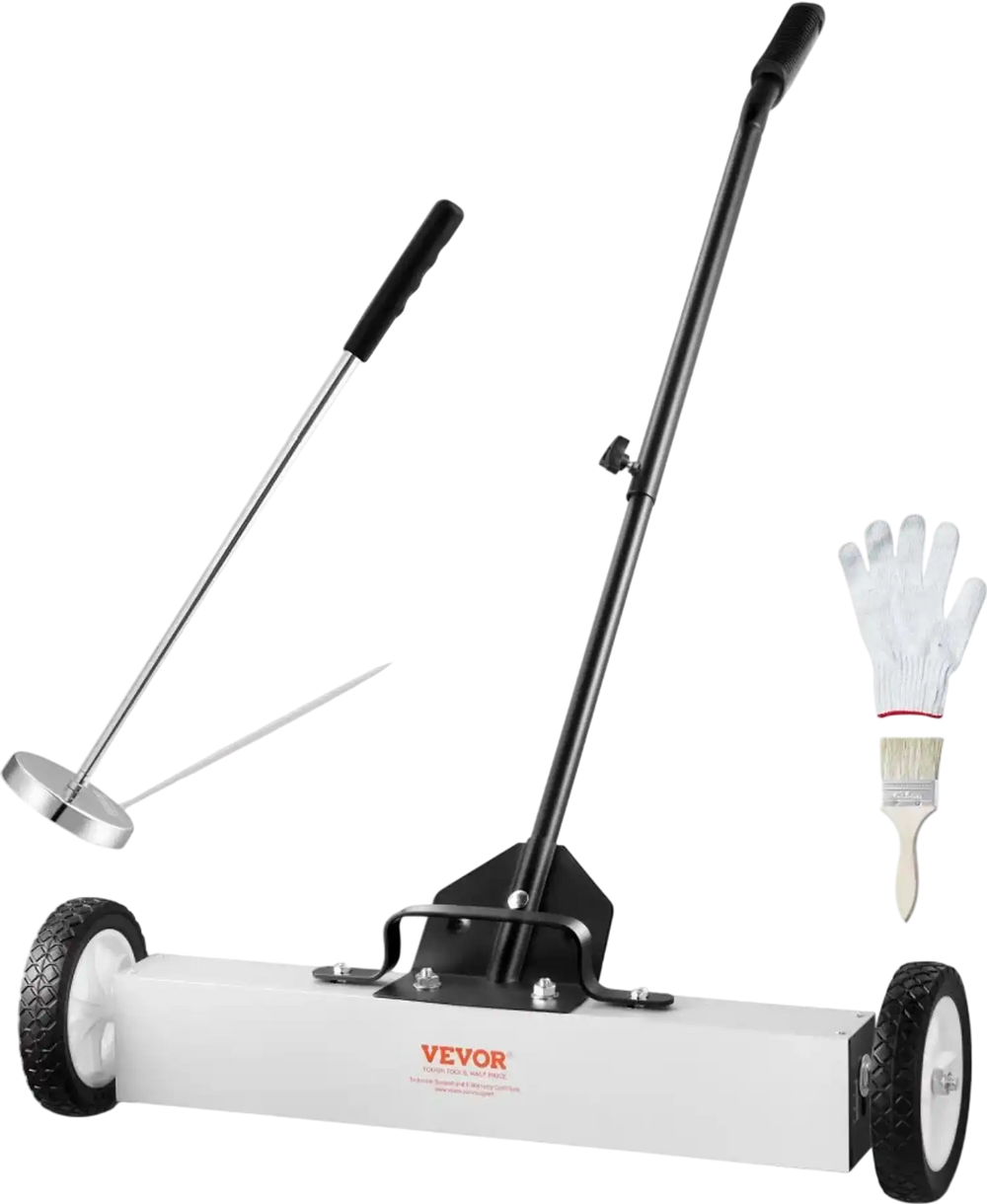 VEVOR 24-Inch Magnetic Sweeper with Wheels, 50 lbs Capacity, with Telescoping Magnetic Pickup Tool, Adjustable Handle, Magnetic Pickup Sweeper to Pick Up Nails and Screws, for Workshop, Garage, Yard