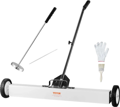 VEVOR 36-Inch Magnetic Sweeper with Wheels, 55 lbs Capacity, with Telescoping Magnetic Pickup Tool, Adjustable Handle, Magnetic Pickup Sweeper to Pick Up Nails and Screws, for Workshop, Garage, Yard
