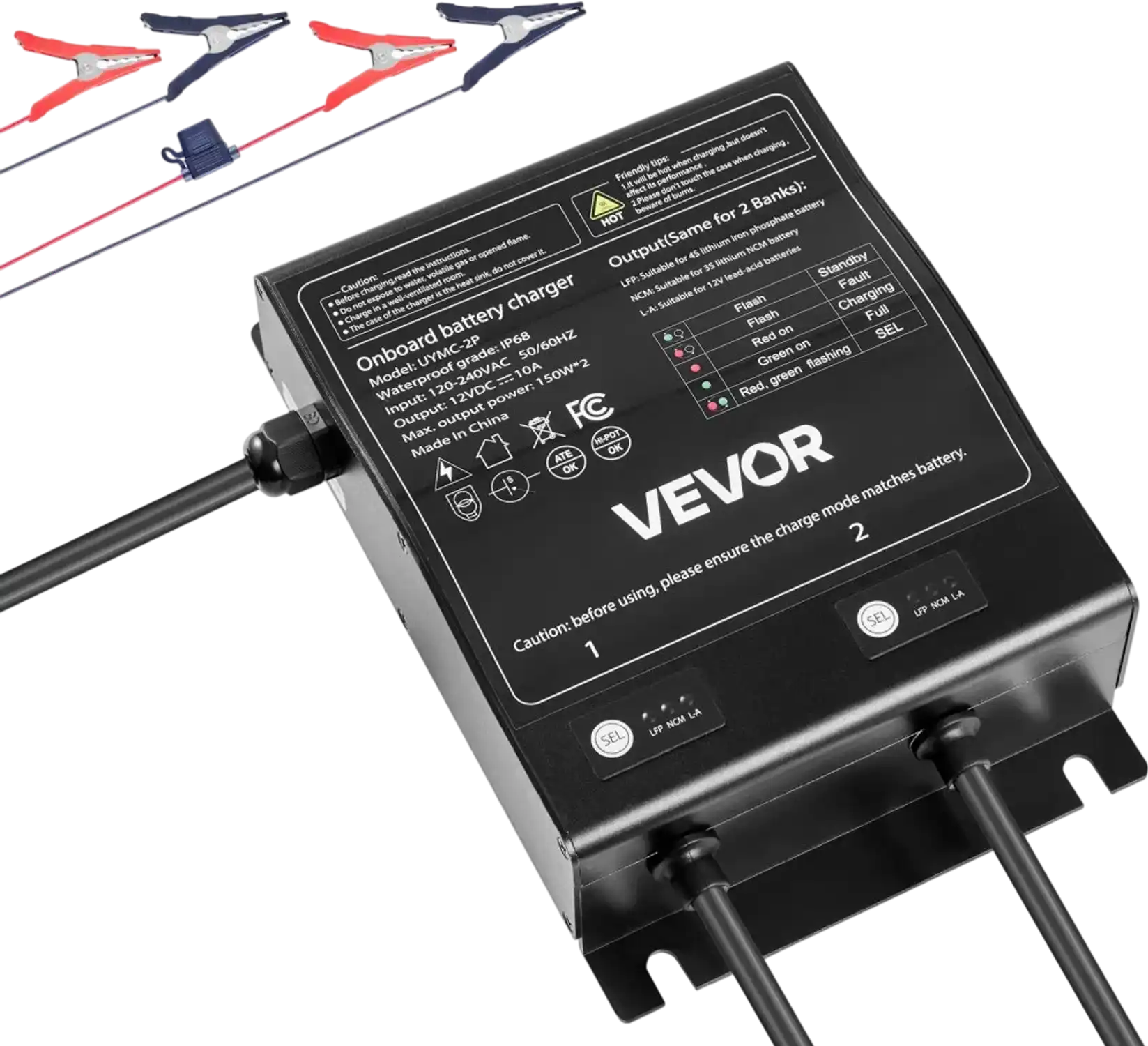 Vevor Marine Battery Charger 2-Bank 10A 12V Smart Onboard IP68 Waterproof for Boat RV Trailer New