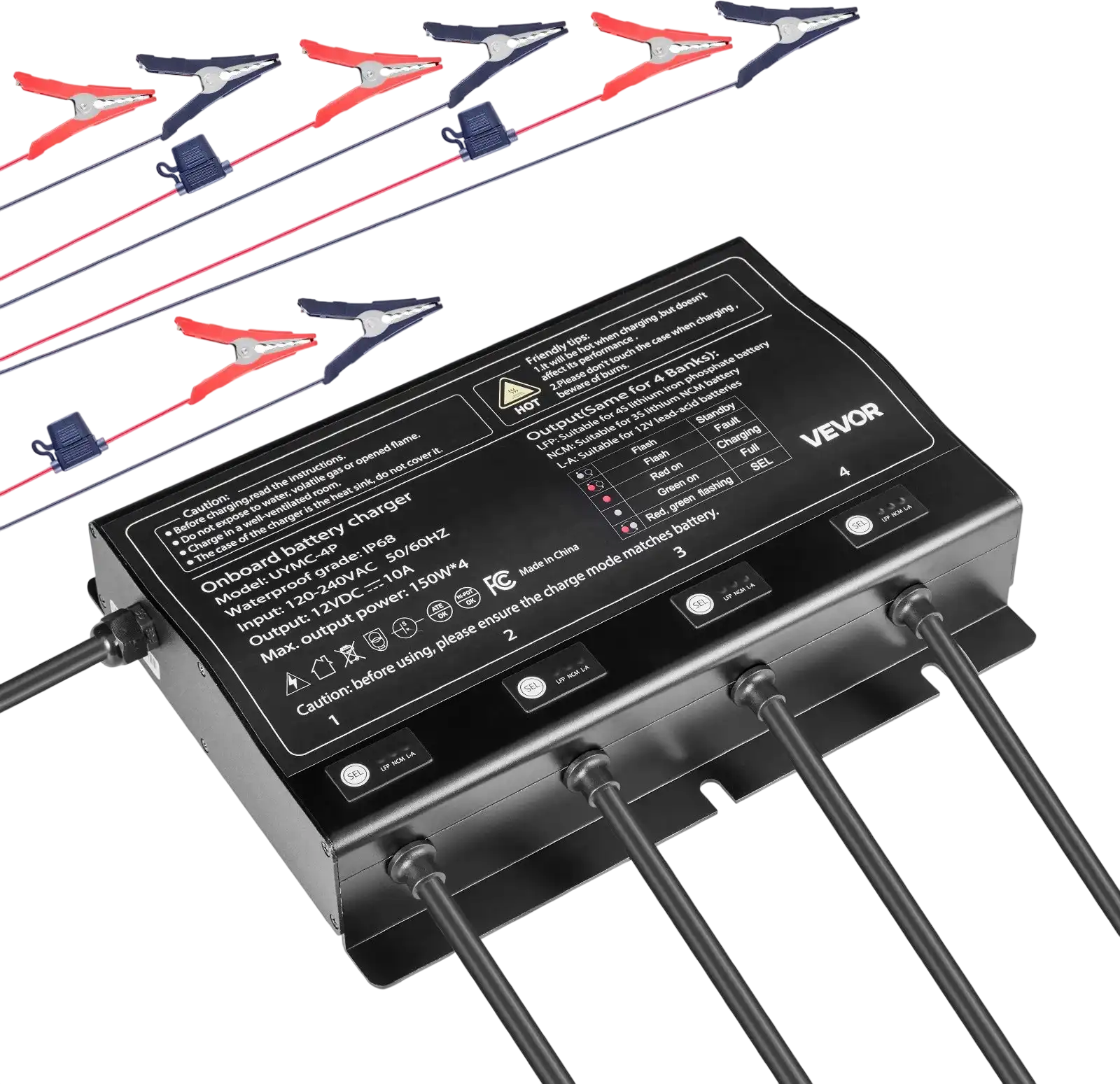 Vevor Marine Battery Charger 4-Bank 10A 12V Waterproof Smart Onboard New