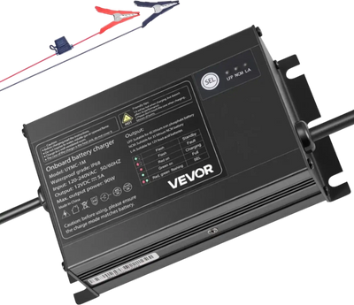 VEVOR Marine Battery Charger, 1-Bank, 5A 12V Onboard Boat Charger, IP68 Waterproof Smart On-Board Battery Charger, for Lithium-Ion (LiFePO4), NCM, Lead-Acid Batteries, Large Boat, Yacht, RV, Trailer