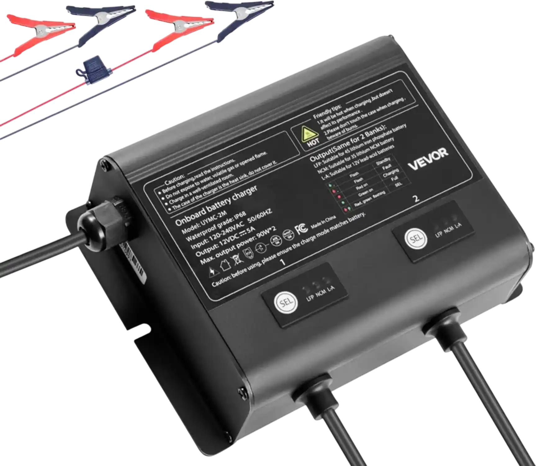 Vevor Marine Battery Charger 2-Bank 12V 5A Smart On-Board IP68 Waterproof for Boat RV Yacht Trailer New