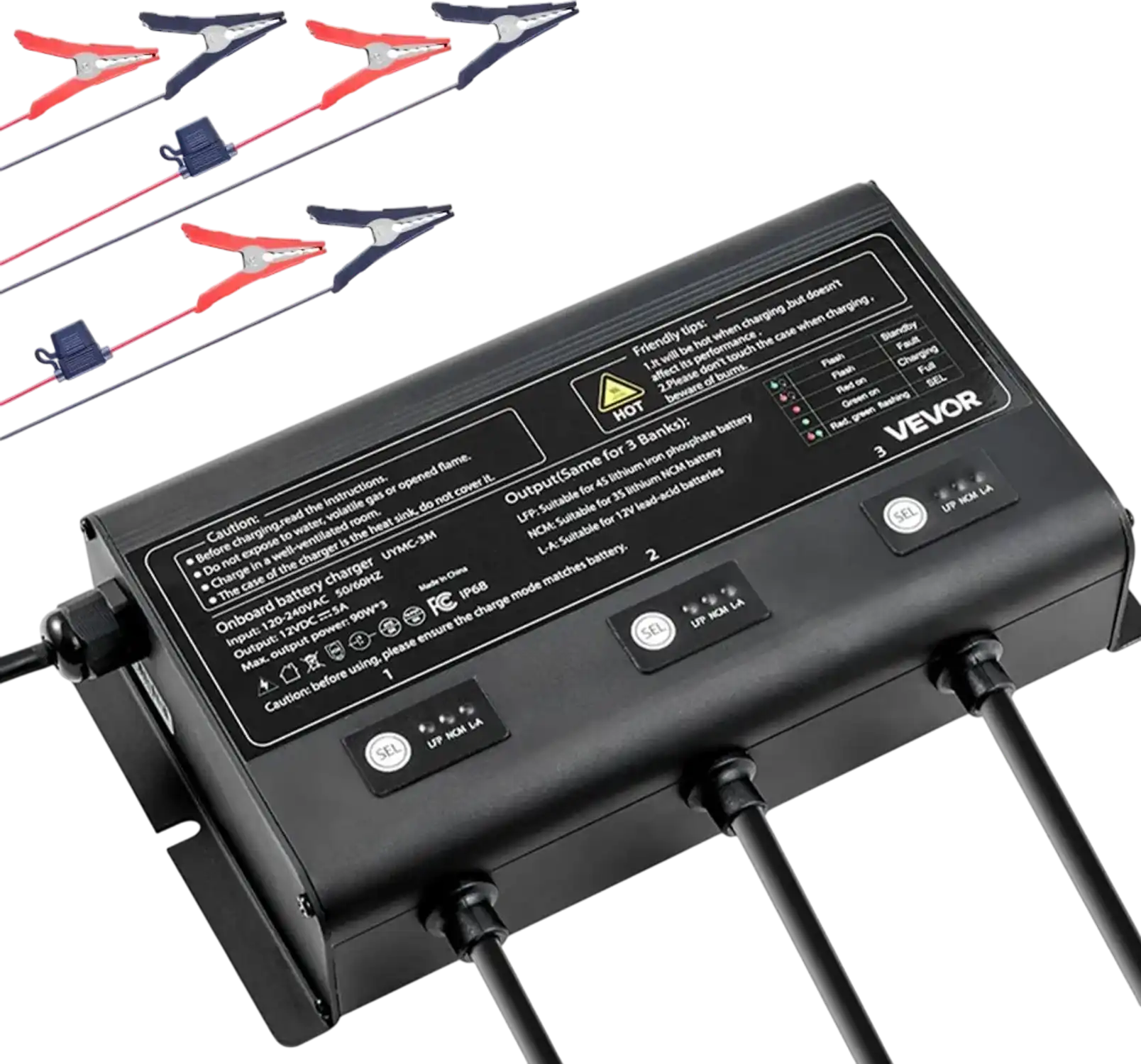 Vevor Marine Battery Charger 3-Bank 12V 5A Smart Onboard IP68 Waterproof New
