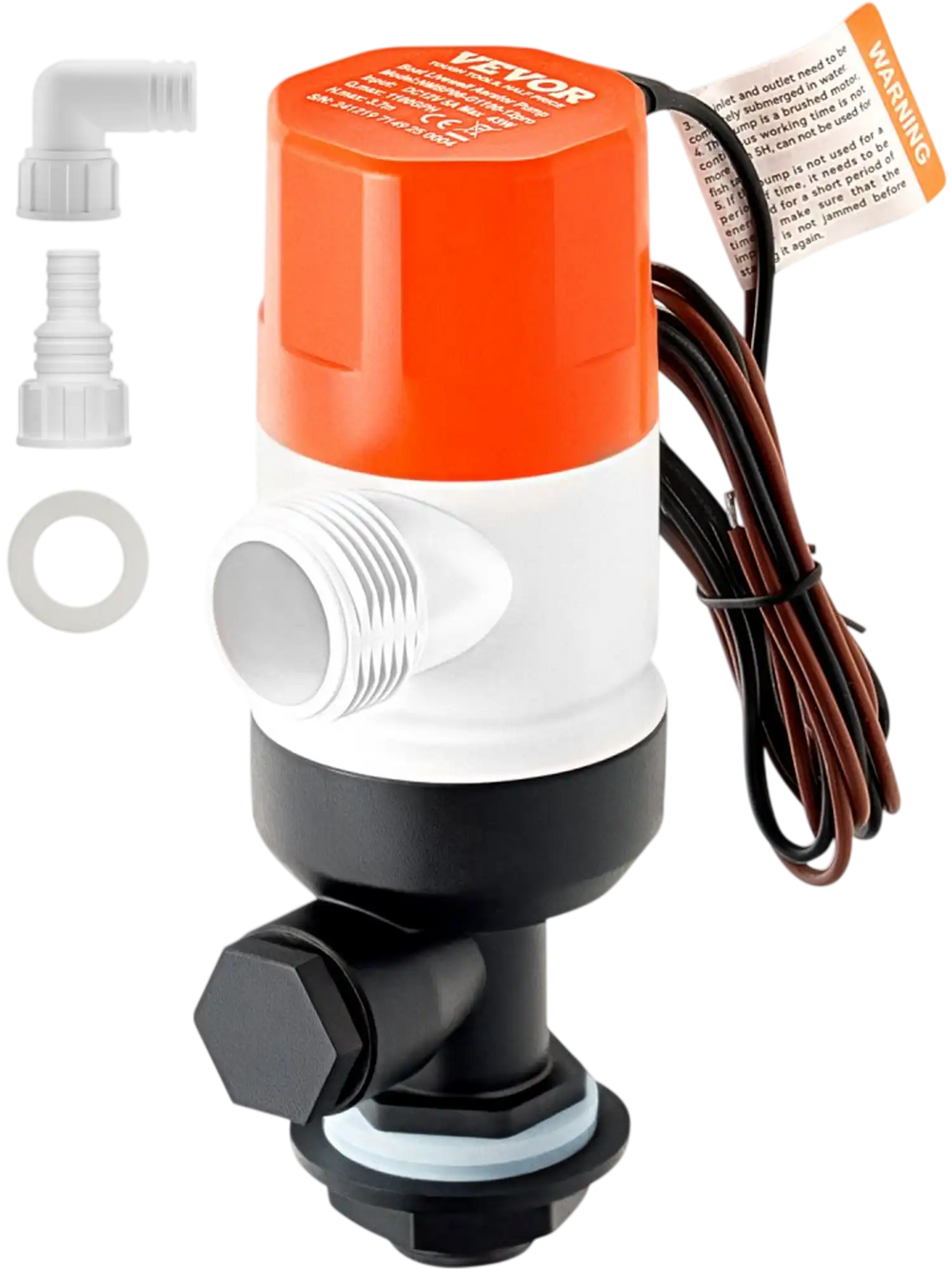 VEVOR Livewell Pump for Boat, 12V 1100 GPH Straight Livewell Aerator Pump with Dual Inlet, ABA Housing & Detachable Motor Cartridge, Corrosion-Resistant Livewell/Baitwell Pump for Freshwater Saltwater