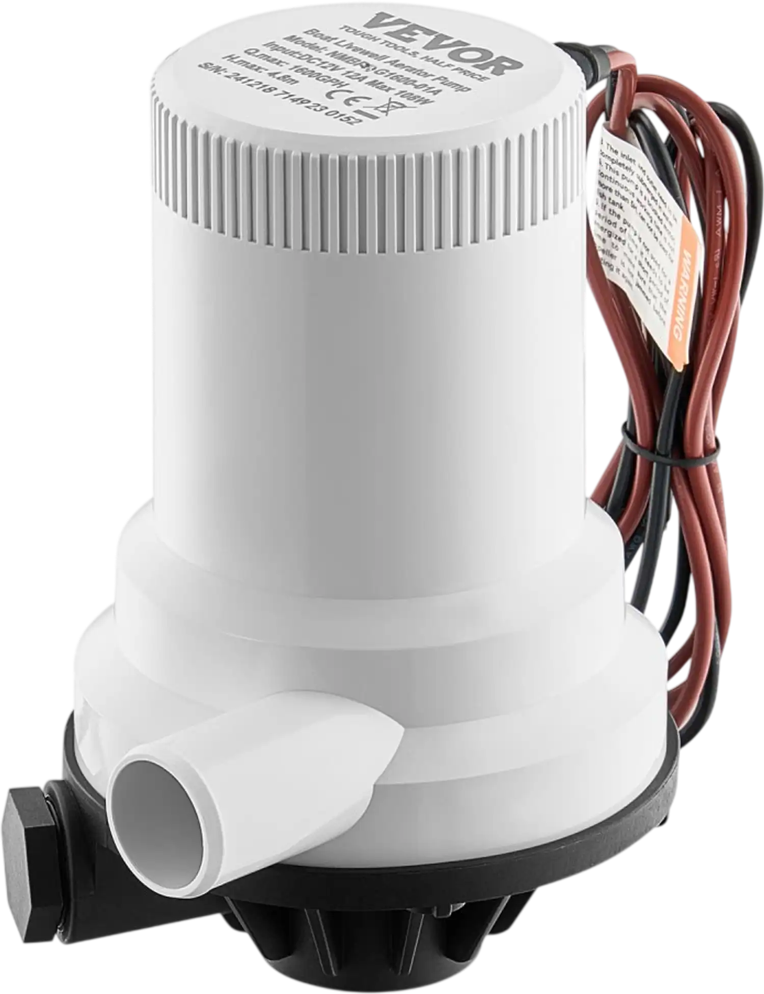 Vevor Livewell Pump 12V 1600 GPH Straight Dual Inlet Boat Aerator Pump New