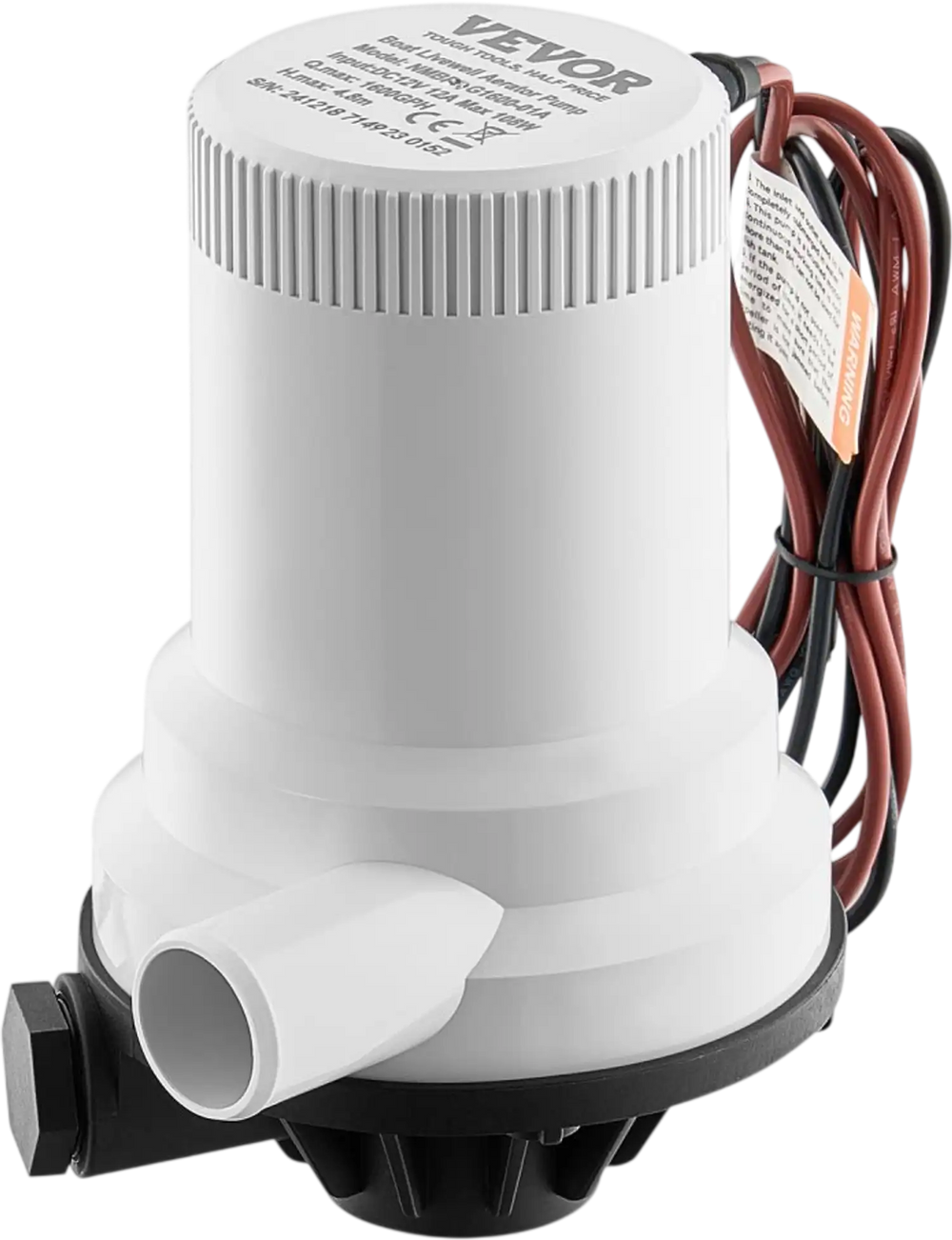 VEVOR Livewell Pump for Boat, 12V 1600 GPH Straight Livewell Aerator Pump with Dual Inlet, ABA Housing & Detachable Motor Cartridge, Corrosion-Resistant Livewell/Baitwell Pump for Freshwater Saltwater
