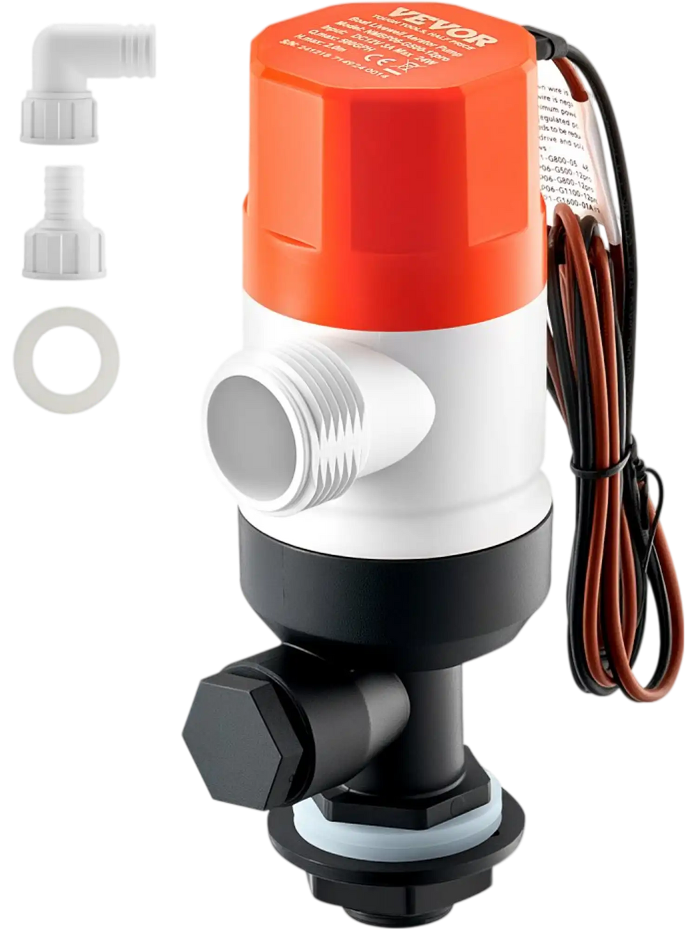 VEVOR Livewell Pump for Boat, 12V 500 GPH Straight Livewell Aerator Pump with Dual Inlets, ABA Housing & Detachable Motor Cartridge, Corrosion-Resistant Livewell/Baitwell Pump for Freshwater Saltwater