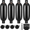 VEVOR Boat Fenders, 5.5" x 20" Boat Bumpers for Docking, Inflatable Ribbed Fender with Center Holes, Marine Boat Dock Fender Bumper with Air Pump, 4 Needles and 4 Ropes and Storage Bag, Black