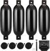 VEVOR Boat Fenders, 6.5" x 23" Boat Bumpers for Docking, Inflatable Ribbed Fender with Center Holes, Marine Boat Dock Fender Bumper with Air Pump, 4 Needles and 4 Ropes and Storage Bag, Black