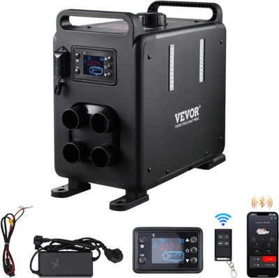 VEVOR 8KW Diesel Heater, 12V/24V All in One Diesel Air Heater, Bluetooth APP Control, Remote Control and Display Screen, CO Alarm, Fast Heating Vertical Portable Diesel Heater for Vehicles, Garage
