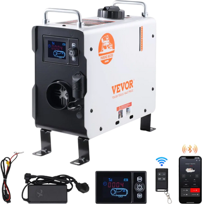 VEVOR 2KW Diesel Heater, 12V/24V All in One Diesel Air Heater, with Bluetooth APP Control, Remote Control and Display Screen, CO Alarm, Fast Heating Portable Diesel Heater for Vehicles and Outdoors