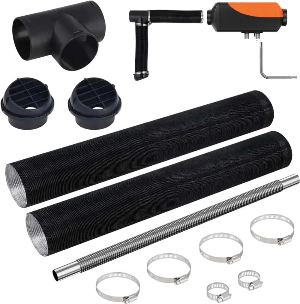 VEVOR Diesel Heater Pipe Ducting Set, 3" Extendable Air Duct Hose, 1" Stainless Steel Exhaust Pipe, 2 Air Vents, Tee Air Outlet Connector and Hose Clamps, for 5KW/8KW Diesel Parking Heaters