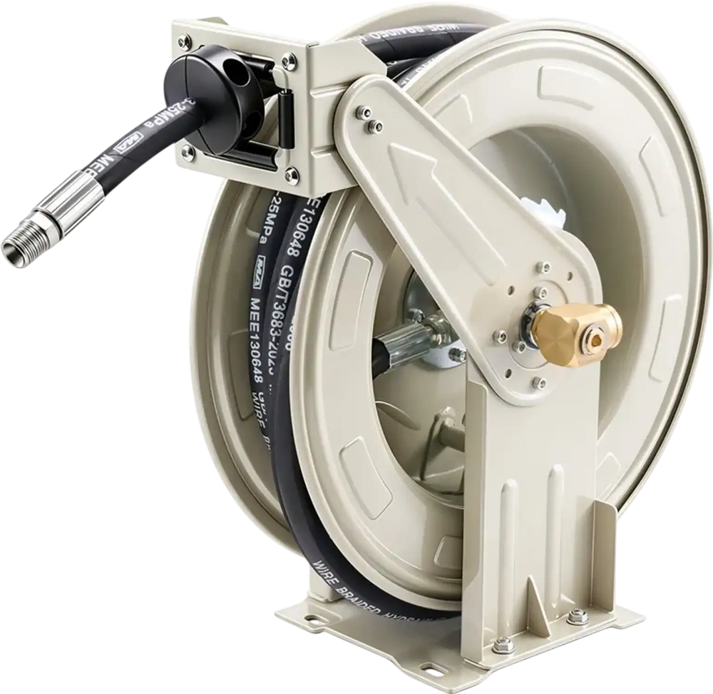 VEVOR Oil Hose Reel, 1/2 inch x 33 ft Retractable, Spring Driven Auto Swivel Rewind, Max 3625 PSI, Heavy-Duty Carbon Steel Construction with Steel Wire Braided Hose, for Engine / Gear / Hydraulic Oil