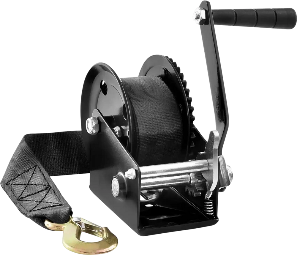 VEVOR Hand Winch, 1200 lbs Pulling Capacity, Boat Trailer Winch Heavy Duty Rope Crank with 23 ft Polyester Strap and Two-Way Ratchet, Manual Operated Hand Crank Winch for Trailer, Boat or ATV Towing