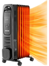 VEVOR Electric Oil Filled Radiator, 1500W Radiant Space Heater with LED Screen, Over-Heat Protections,24h Timer, Portable Handle Casters, Thermostat,Remote Control for Indoor Use,Black