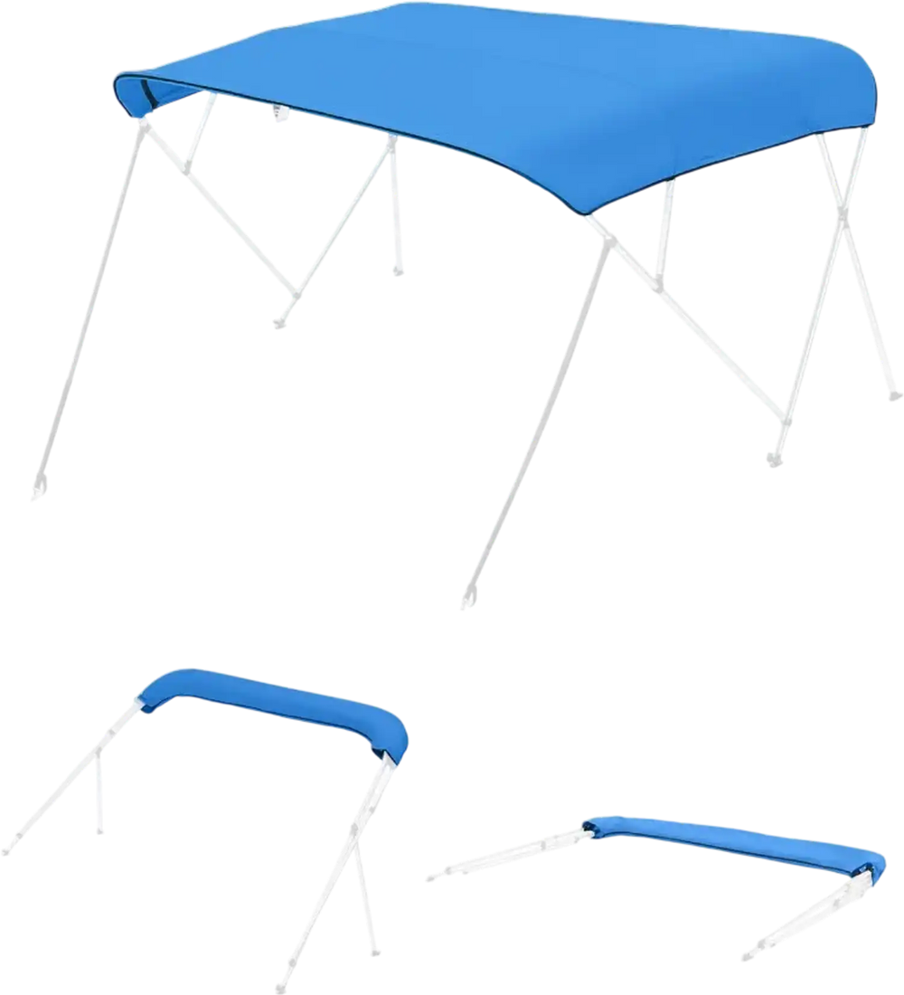 VEVOR 4 Bow Bimini Top Replacement Cover, 8 ft Long, Durable 600D Marine Grade Waterproof Sun Shade Boat Canopy with Storage Boot, Easy Install Zipper Sleeve Awning, 96"L x (91"-96")W, Blue (No Frame)