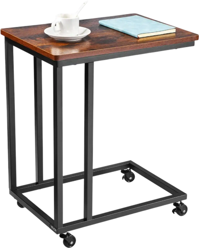 VEVOR C Table, C Shaped Sofa Side Table with Metal Frame Rolling Casters, Portable C Shaped End Stand for Living Room Bedroom Office, 19.69 x 13.78 x 23.82 inches Laptop Side Tables, Brown and Black