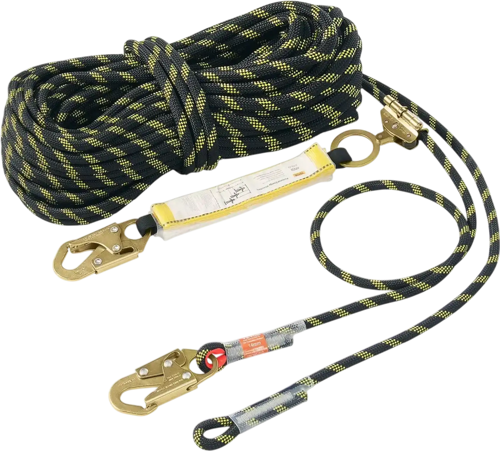 VEVOR Vertical Lifeline, 150ft (45.7m) Outdoor Climbing Rope 30KN Breaking Tension, Static Rock Climbing Rope with Steel Snap Hooks and Rope Grap, for Escape, Outdoor Adventures, and Lumbering, Black & Yellow