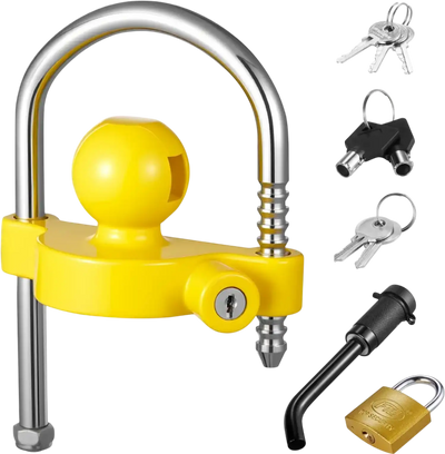 VEVOR Trailer Hitch Lock Kit, Fits for 1-7/8 in, 2 in, 2-5/16 in Couplers, Heavy-Duty Anti-Theft Trailer Ball Lock with Keys, Prying-Resistant, Adjustable Height Design for RVs, Boats, Trailers