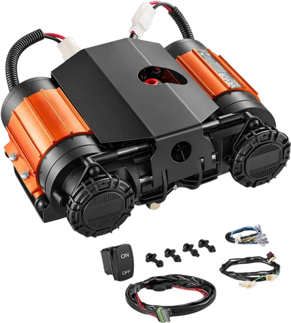 VEVOR 12V Dual-Cylinder Air Compressor 1HP 4.73 SCFM Portable Tire Inflator, Max 150PSI Heavy Duty Offroad Air Pump with Differential Lock Harness for Pickup Trucks SUVs Off-Road Vehicles
