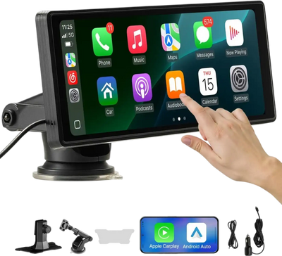 VEVOR Wireless Car Stereo, 10-Inch HD Portable Radio Touch Screen Compatible with Apple CarPlay and Android Auto, CarPlay Screen for Car with Voice Control, Mirror Link, Bluetooth, GPS Navigation