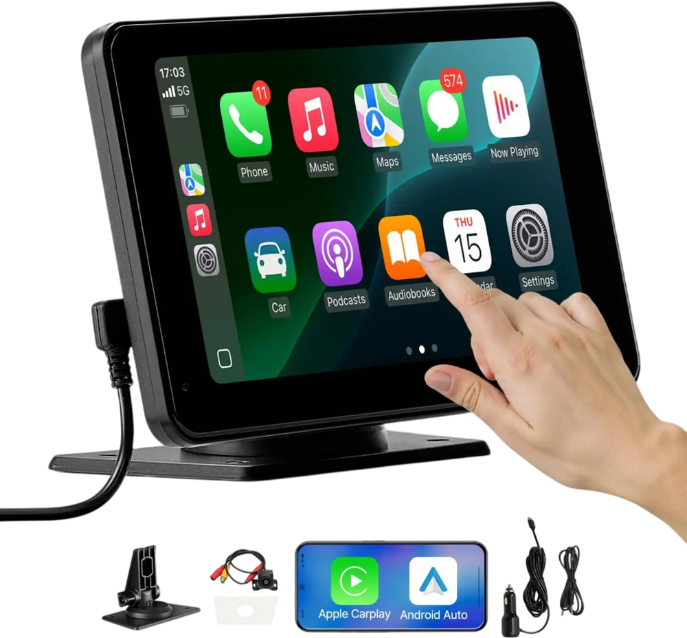 VEVOR Wireless Car Stereo, 7-Inch HD Portable Radio Touch Screen Compatible with Apple CarPlay & Android Auto, CarPlay Screen with Backup Camera, Voice Control, Mirror Link, Bluetooth, GPS Navigation