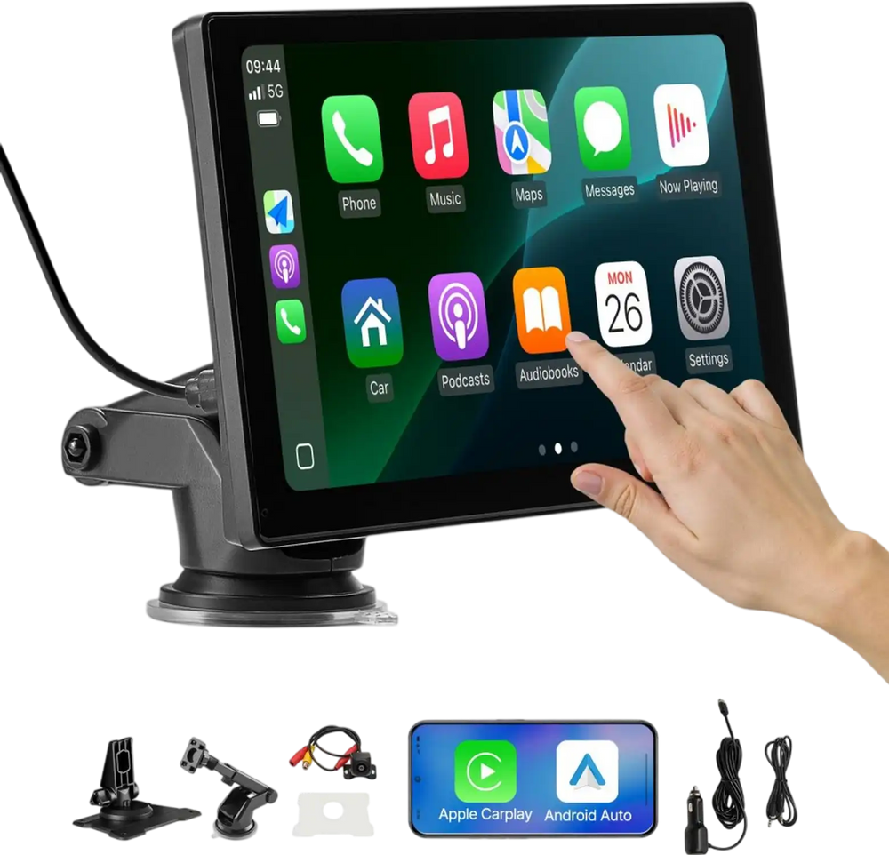 VEVOR Wireless Car Stereo, 9-Inch HD Portable Radio Touch Screen Compatible with Apple CarPlay & Android Auto, CarPlay Screen with Backup Camera, Voice Control, Mirror Link, Bluetooth, GPS Navigation