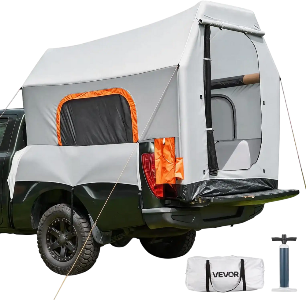 VEVOR Inflatable Pickup Truck Tent, 7.2 x 5.4 FT 3-Season Truck Bed Tent with Ventilated Mesh Windows, PU2000mm Waterproof Pickup Camping Tents for Outdoor Hiking Activities - Air Pump Included